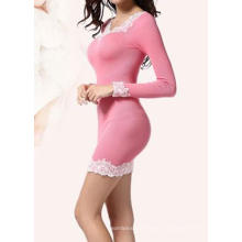 Ladies White Lace Dress Seamless Long Sleeve Dresses